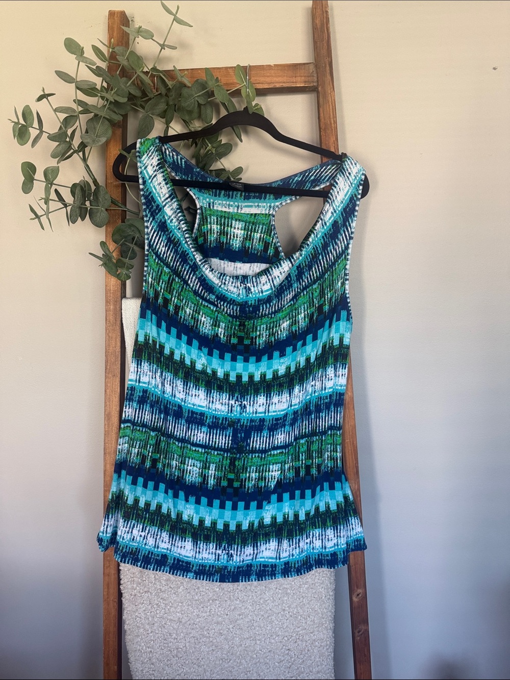 Lane Bryant Blue & Green Patterned Tank Top